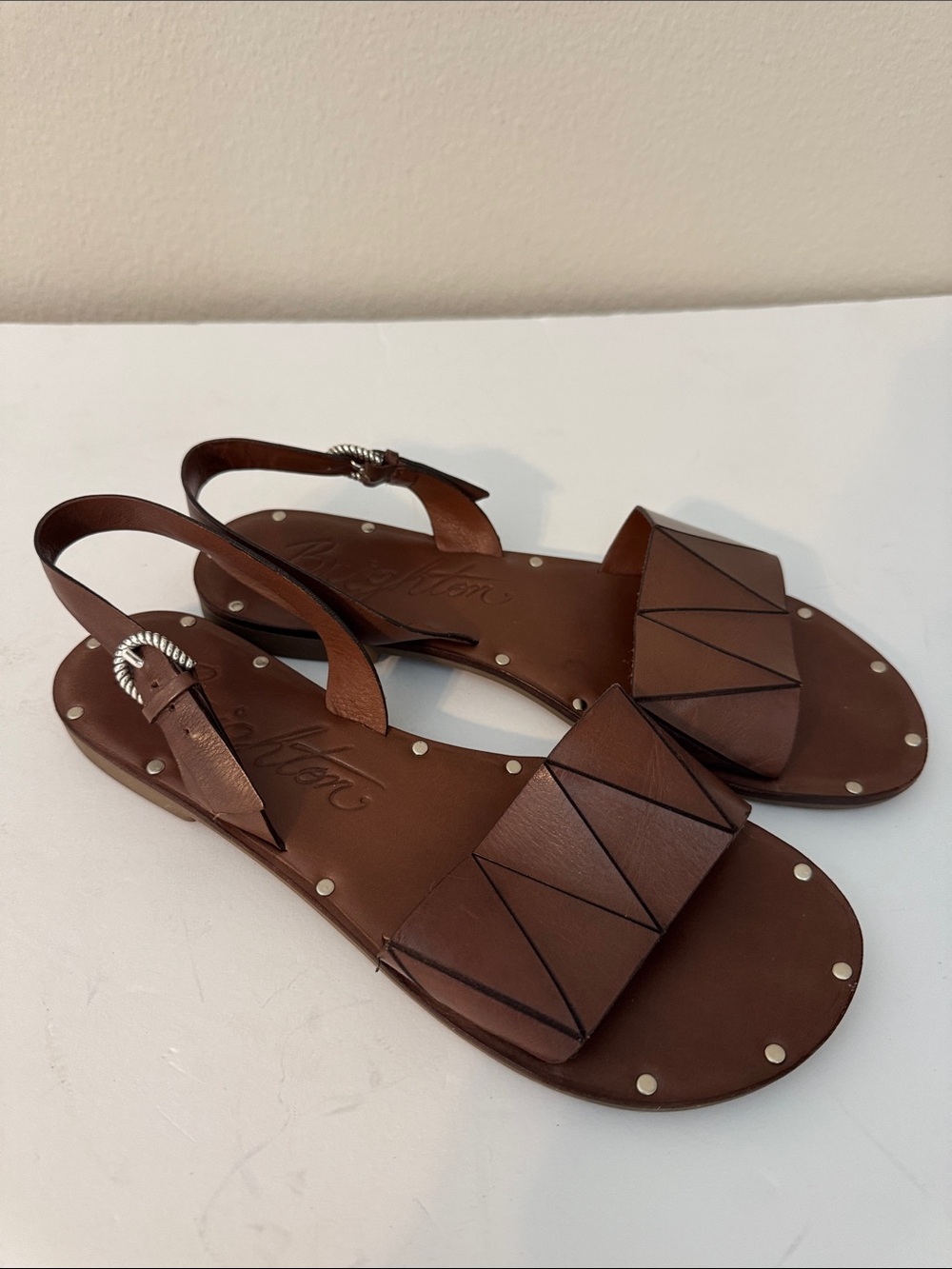 Brighton Brown Leather Slingback Sandals with Geometric Front